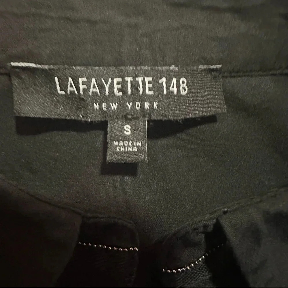 Lafayette 148 New York Black short sleeve dress size small puff sleeve buttons - Picture 5 of 6